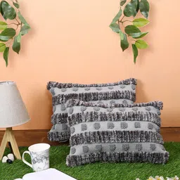 ROMEE Set Of 2 Grey & Black Rectangle Cushion Covers-4