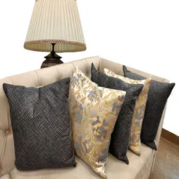 Good Vibes Grey & Gold-Toned 5 Pieces Ethnic Motifs Square Cushion Covers-60