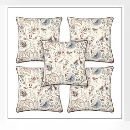 MONKDECOR White & Grey 5 Pieces Floral Square Cushion Covers-image-31