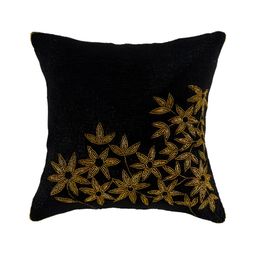 AIVIK Black & Grey Floral Embellished Silk Square Cushion Cover-image-13