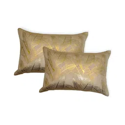 MONKDECOR Gold-Toned & Beige 2 Pieces Abstract Velvet Rectangle Cushion Covers-image-12