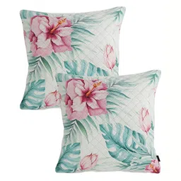 Aura Green & White 2Pcs  Floral Velvet Square Cushion Covers-14