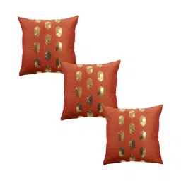 HOME9INE Rust & Gold-Toned 3 Pieces Geometric Embellished Square Cushion Covers-16