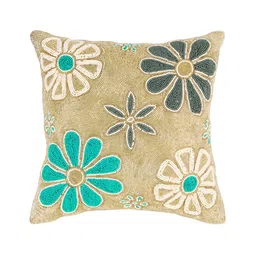 Aditya Impex Beige & Green Embellished Embroidered Silk Square Cushion Cover-picture-13