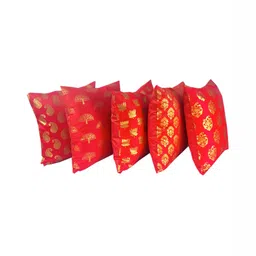 Pink Parrot Orange & Gold-Toned 5 Pieces Floral Printed Square Cushion Covers-image-24