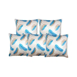 MONKDECOR White & Brown 5 Pcs Cotton Floral Square Cushion Covers-image-87