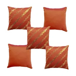 HOME9INE Rust & Gold toned 5 Pieces Embroidered Square Cushion Covers-11