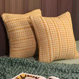 BELLA TRUE Beige & Orange 2 Pieces Geometric Square Cushion Covers-image-30
