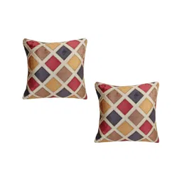 TANLOOMS Gold-Toned & Red 2Pcs Geometric Square Cushion Covers-image-60