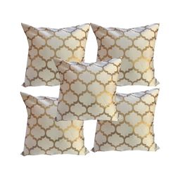 Pink Parrot Off White & Gold-Toned 5 Pieces Ethnic Motifs Square Cushion Covers-image-72