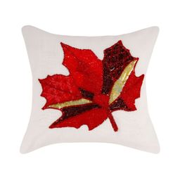 YWULY White & Red Floral Embellished Square Cushion Cover-image-9