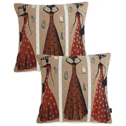 Aura Brown & Beige 2 Pieces Square Cushion Covers-image-68