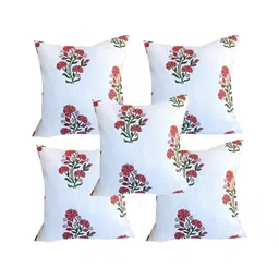 Pink Parrot White & Red 5 Pieces Floral Printed Square Cushion Covers-15