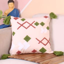STITCHNEST Olive Green & White Embroidered Square Cushion Covers-30