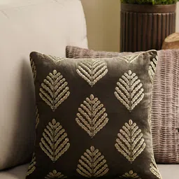 Pure Home and Living Brown & Gold-Toned Ethnic Motifs Square Cotton Cushion Cover-image-93