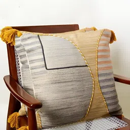 BELLA TRUE Beige & Grey 2 Pcs Cotton Abstract Square Cushion Covers-15