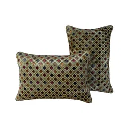 TANLOOMS Gold-Toned & Maroon 2Pcs Geometric Rectangle Cushion Covers-36