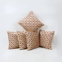 TANLOOMS Cream & Orange 5Pcs  Geometric Square Cushion Covers-9