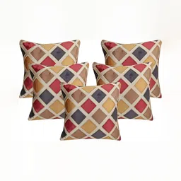 TANLOOMS Gold-Toned & Red 5Pcs Geometric Square Cushion Covers-image-43