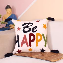 STITCHNEST Pink & Yellow Embroidered Square Cushion Cover-image-65