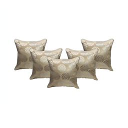 MONKDECOR Cream & Grey 5Pcs Floral Square Cushion Covers-26
