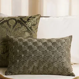 Pure Home and Living Brown Embroidered Velvet Rectangle Cushion Cover-19