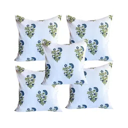 Pink Parrot Blue & Green 5 Pieces Floral Square Cushion Covers-image-61