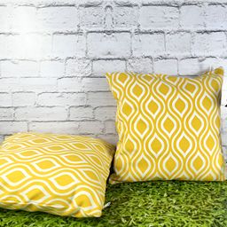 Pink Parrot Yellow & White 2 Pieces Geometric Printed Square Cushion Covers-image-83