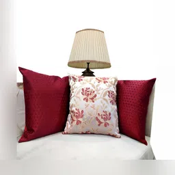Good Vibes Maroon & White 3 Pieces Floral Square Cushion Covers-27