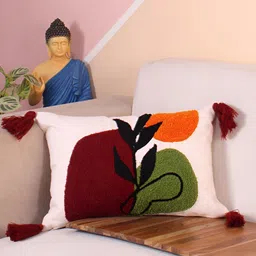 STITCHNEST Maroon & Green Embroidered Rectangle Cushion Cover-picture-12