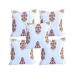 Pink Parrot White & Orange 5 Pieces Floral Square Cushion Covers-image-56