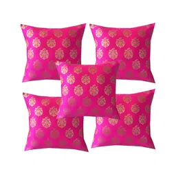 Pink Parrot Pink & Gold-Toned 5 Pcs Ethnic Motifs Square Cushion Covers-image-30