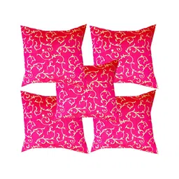 Pink Parrot Pink & Cream-Coloured 5 Pcs Floral Square Cushion Covers-image-59