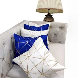 Good Vibes Blue & White 5 Pieces Geometric Square Cushion Covers-image-80