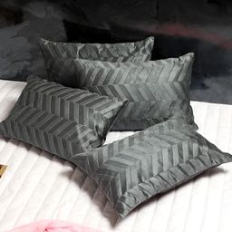 MFD HOME FURNISHING Grey 4 Pieces Geometric Rectangle Velvet Cushion Covers-image-78