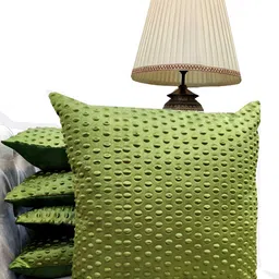 Good Vibes Green 5 Pieces Geometric Textured Square Cushion Covers-image-5