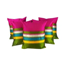 Pink Parrot Pink & Yellow 5 Pieces Striped Printed Square Cushion Covers-picture-21