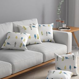 URBAN SPACE White & Blue 5 Pieces Quirky Printed Square Cushion Covers-21