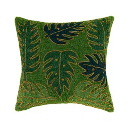 AIVIK Green Floral Embellished Silk Square Cushion Cover-picture-13
