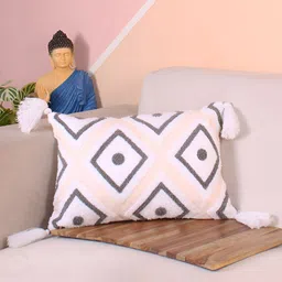 STITCHNEST Peach-Coloured & White Embroidered Rectangle Cushion Cover-picture-25
