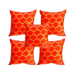 Pink Parrot Orange & Gold-Toned 5 Pcs Ethnic Motifs Square Cushion Covers-image-42