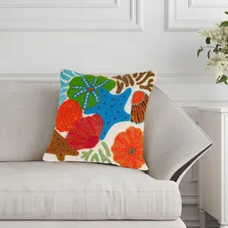 YWULY Red & Blue Floral Embellished Square Cushion Cover-image-35