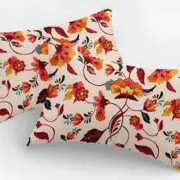 Astitva Beige & Red 2Pieces Floral Rectangle Cushion Covers-image-10