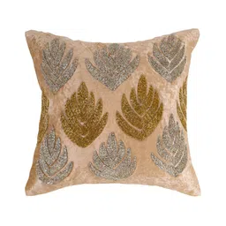 Aditya Impex Beige & Brown Floral Embellished Silk Square Cushion Cover-picture-16