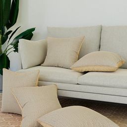 Kuber Industries Cream-Coloured 5 Pieces Self Design Jute Cotton Square Cushion Covers-30