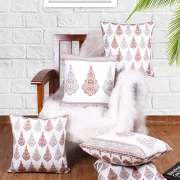 STITCHNEST Brown & White 5 Pieces Ethnic Motifs Square Cushion Covers-22