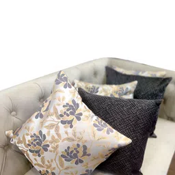 Good Vibes Grey & Gold-Toned 5 Pcs Ethnic Motifs Square Cushion Covers-64