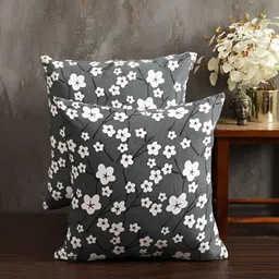 Aura Black & White 2Pcs Floral Cotton Square Cushion Covers-image-33