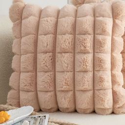 MONKDECOR Beige Checked Velvet Square Cushion Covers-13