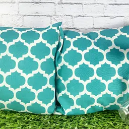 Pink Parrot White & Blue 2 Pieces Geometric Printed Square Cushion Covers-image-23
